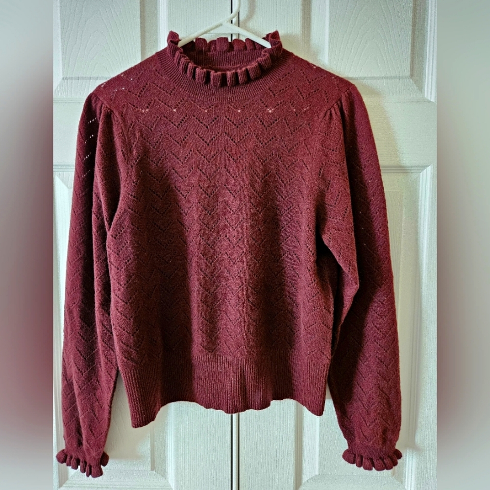 J.Crew Midnight Burgundy Cashmere pointelle mockneck sweater